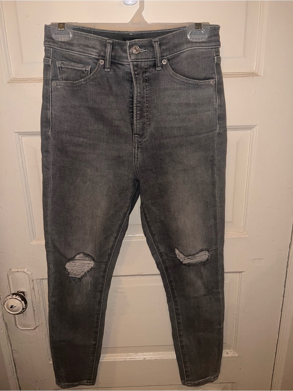 Express Gray Denim Jeans with Black Logo Patch